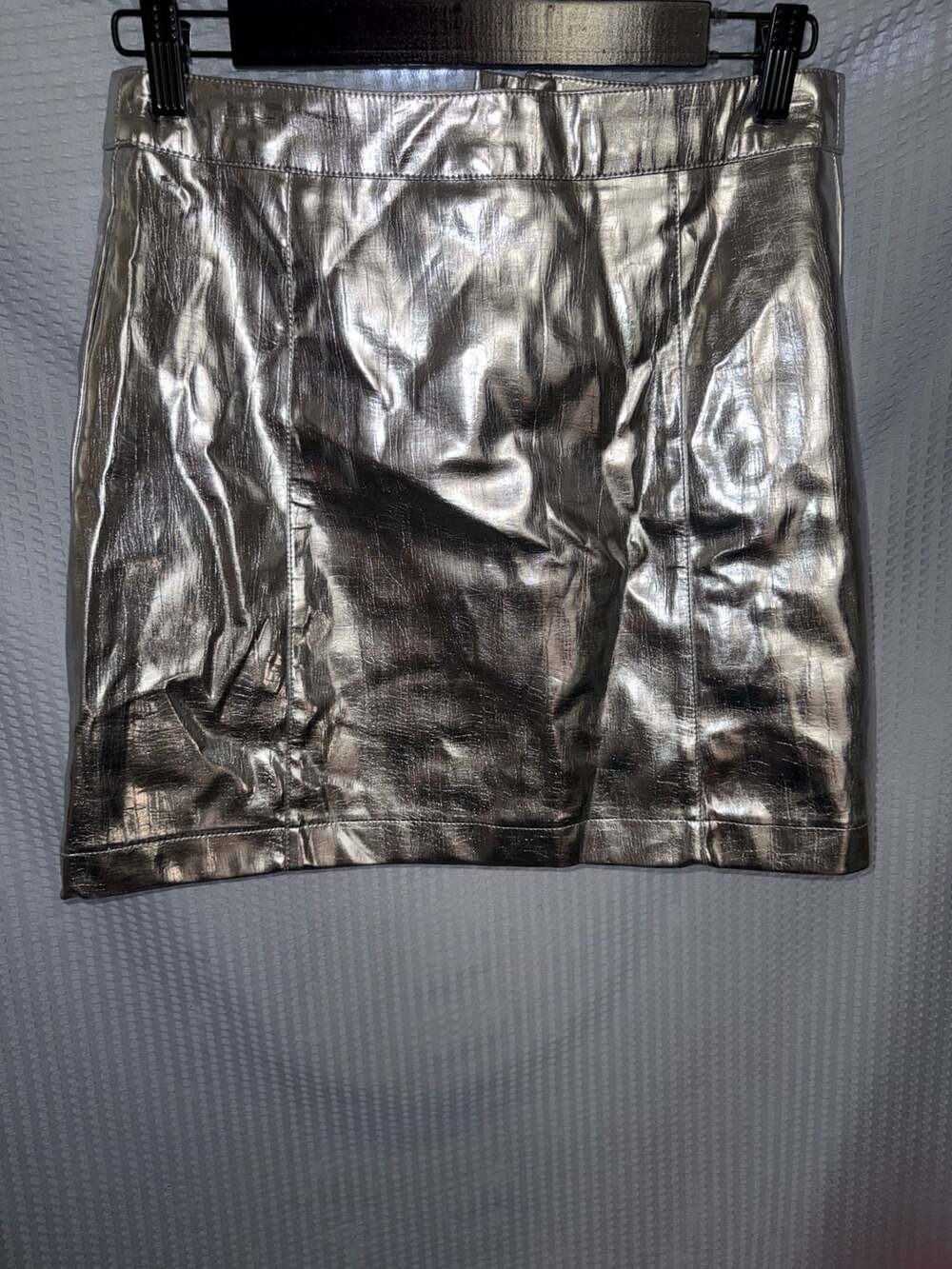 Topshop Metallic Silver Faux Leather Mini Skirt US 6